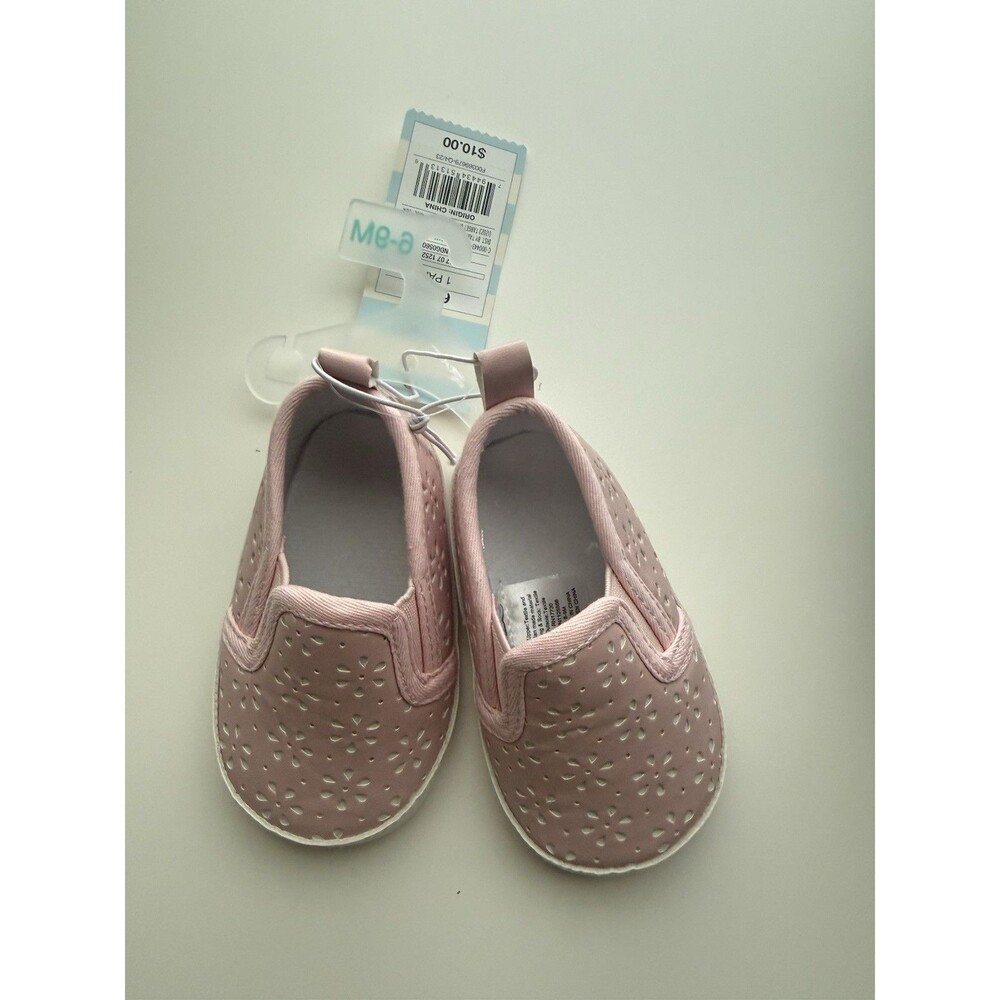 Cat & Jack Baby Girls Pink Slip On Crib Shoes Floral Cutout 6-9 Months NWT